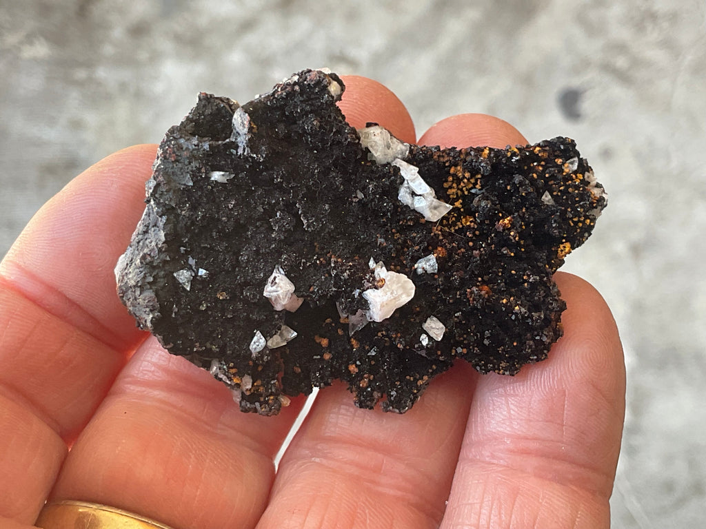 26g Diamond Calcite on Black Siderite with Red Hematite Specimen 1B