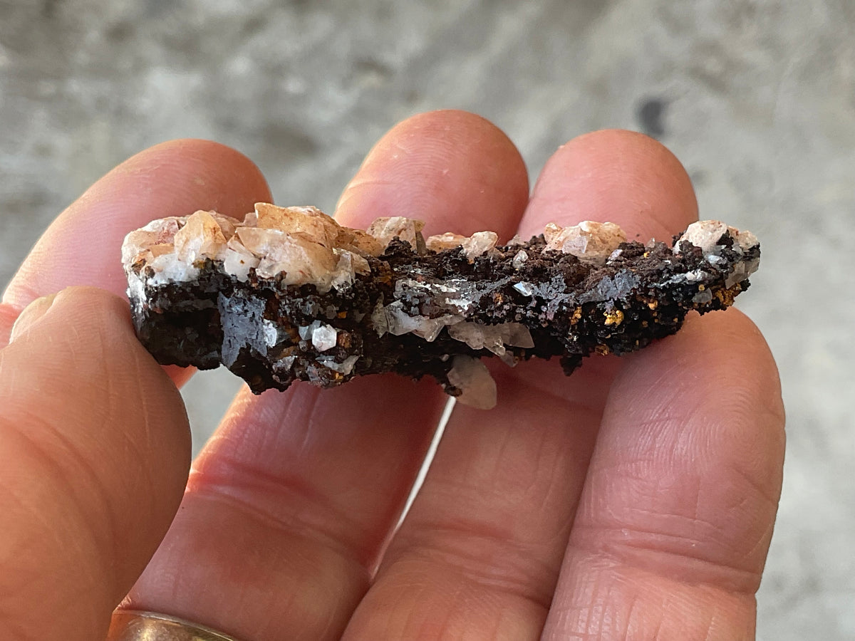 26g Diamond Calcite on Black Siderite with Red Hematite Specimen 1B