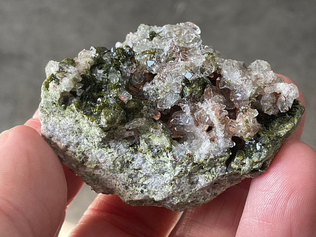 76g Epidote with Clear Quartz Cluster 4B from Sichuan, China