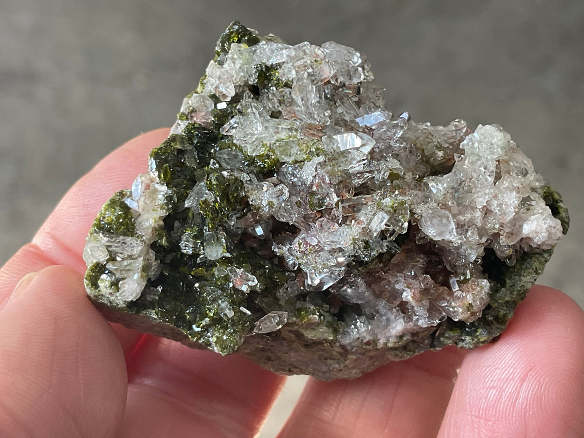 76g Epidote with Clear Quartz Cluster 4B from Sichuan, China