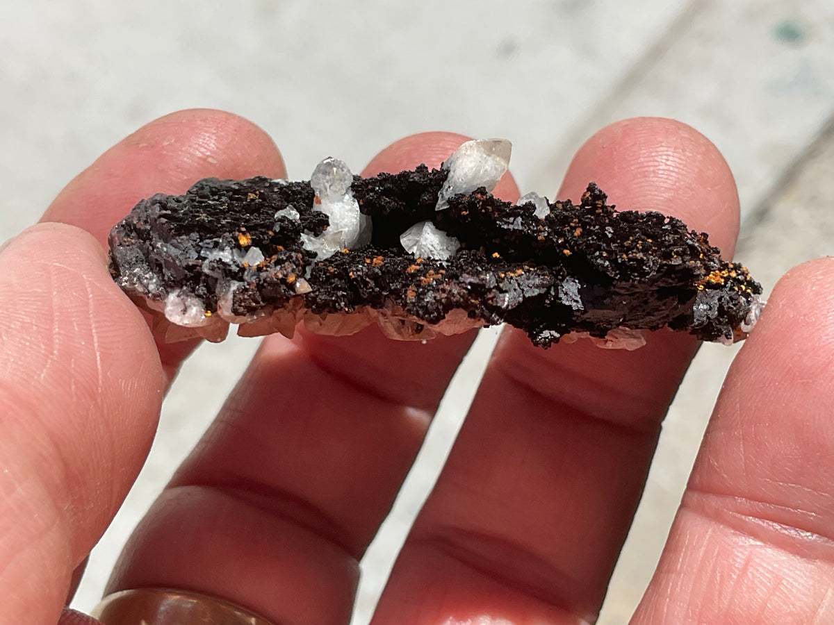 26g Diamond Calcite on Black Siderite with Red Hematite Specimen 1B