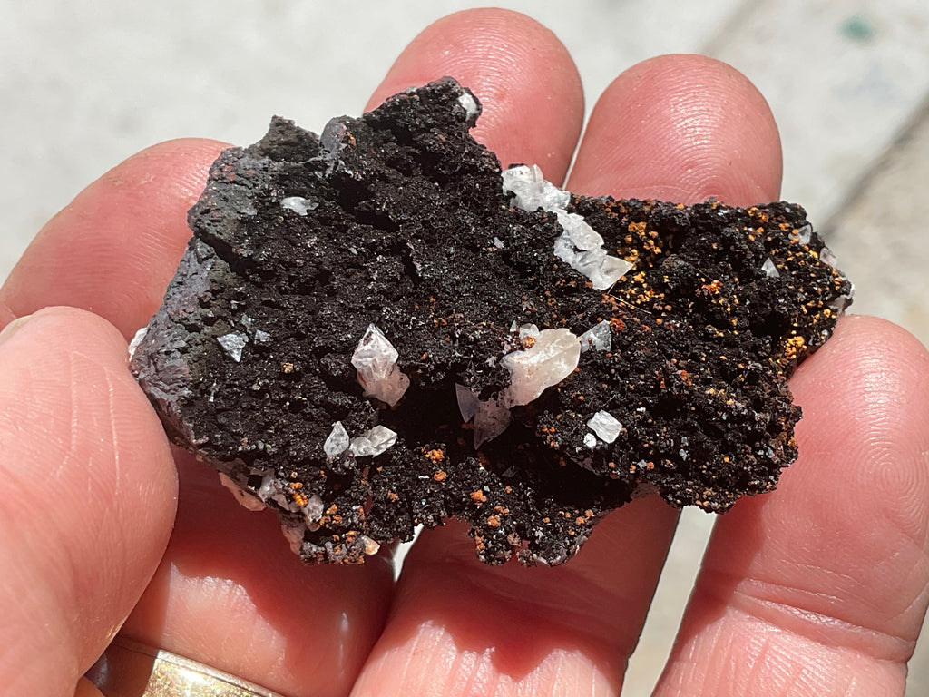26g Diamond Calcite on Black Siderite with Red Hematite Specimen 1B