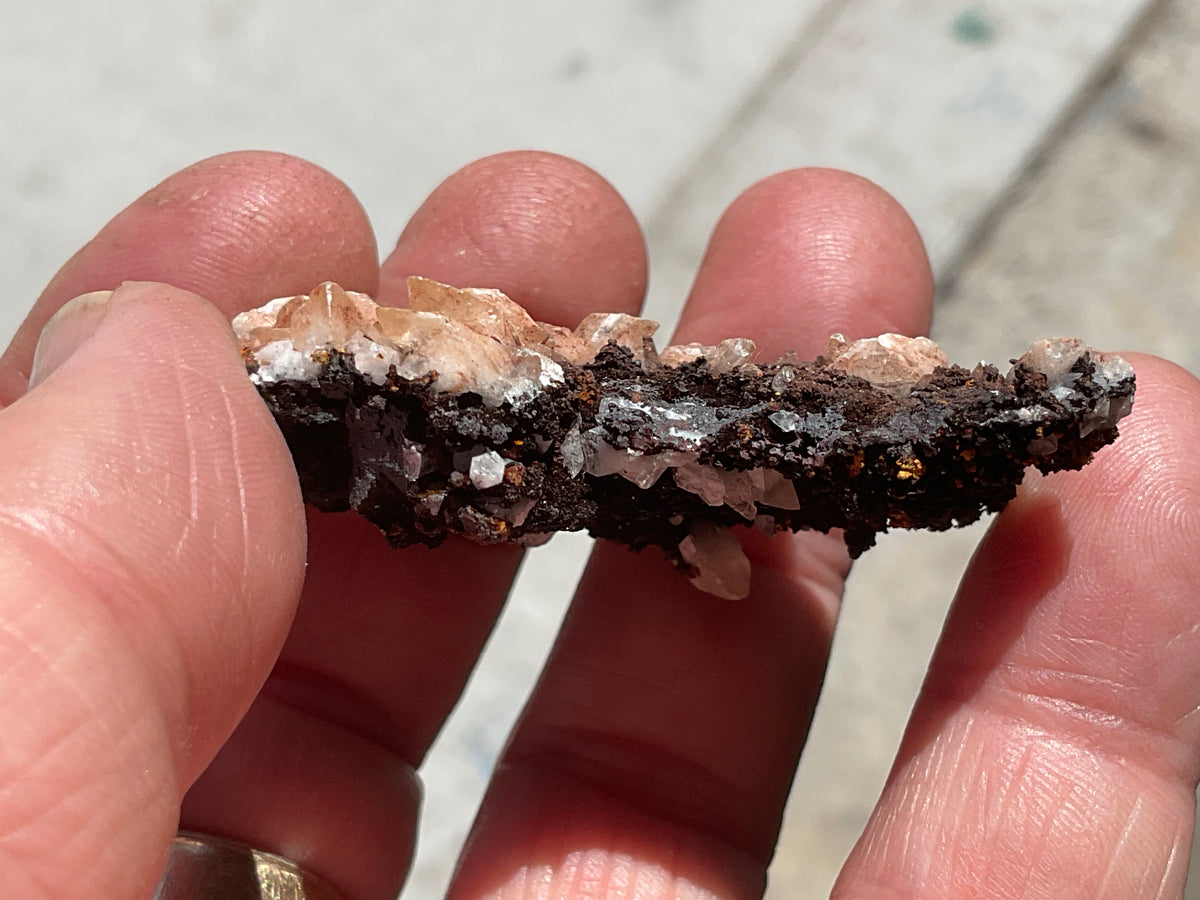 26g Diamond Calcite on Black Siderite with Red Hematite Specimen 1B