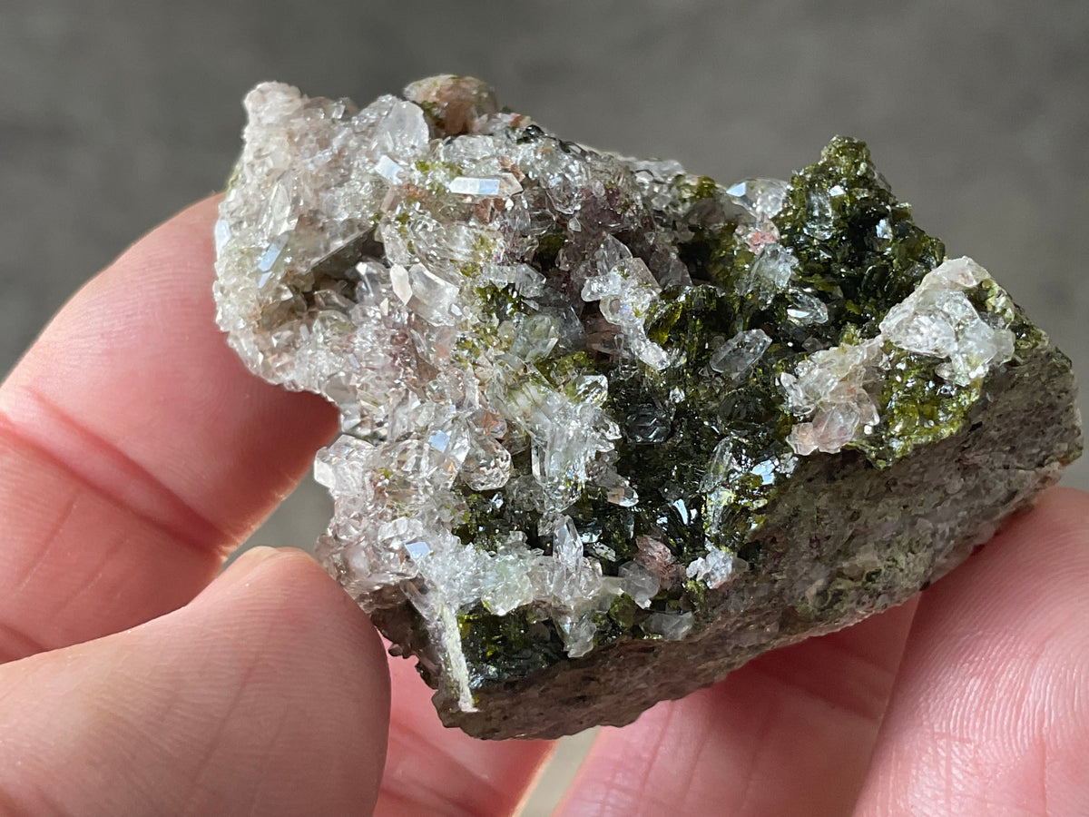 76g Epidote with Clear Quartz Cluster 4B from Sichuan, China
