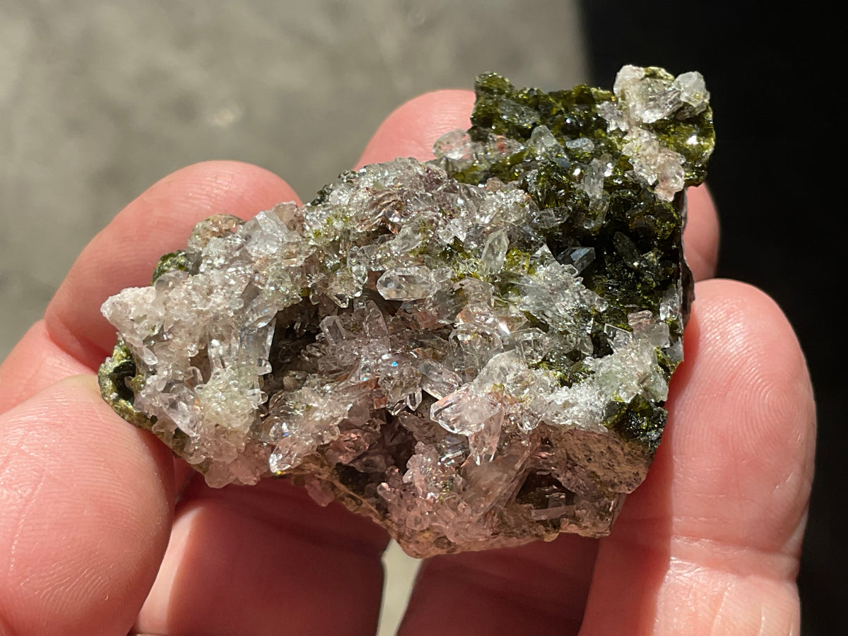 76g Epidote with Clear Quartz Cluster 4B from Sichuan, China