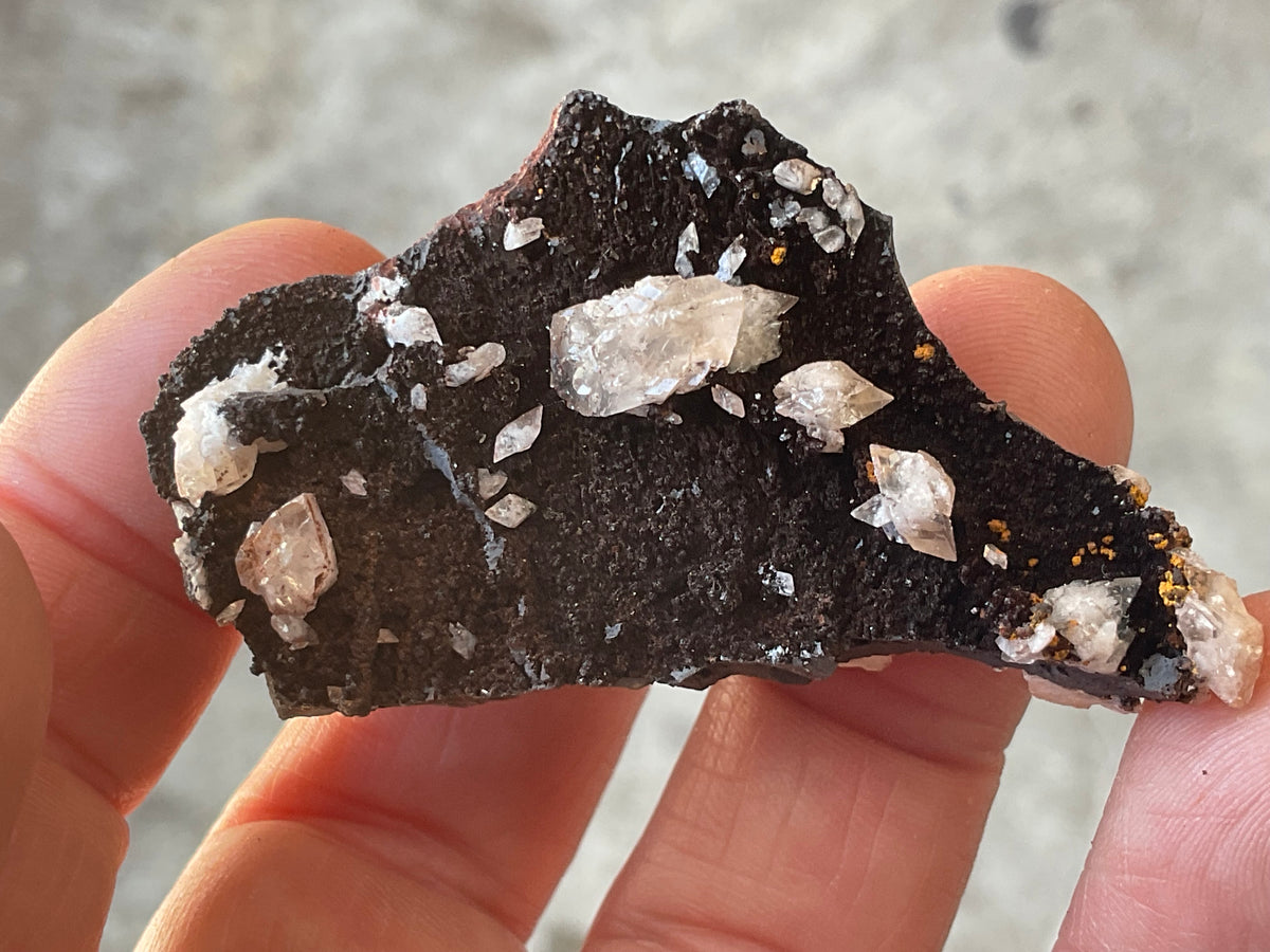 46g Diamond Calcite on Black Siderite with Red Hematite Specimen 2A