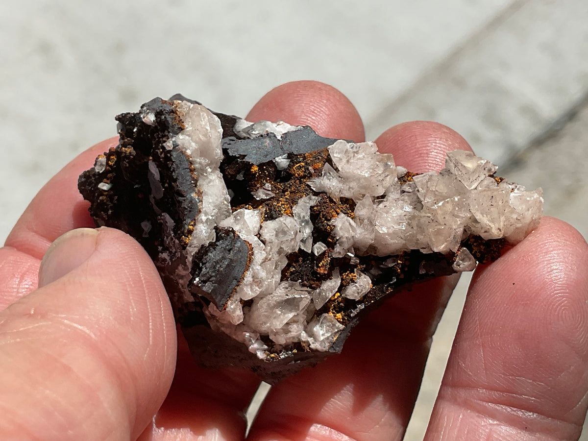 46g Diamond Calcite on Black Siderite with Red Hematite Specimen 2A