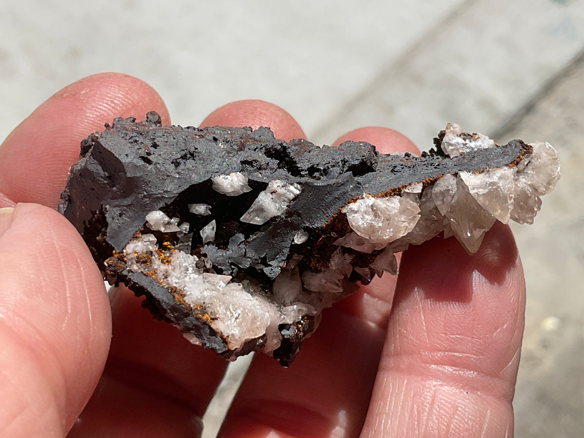 46g Diamond Calcite on Black Siderite with Red Hematite Specimen 2A