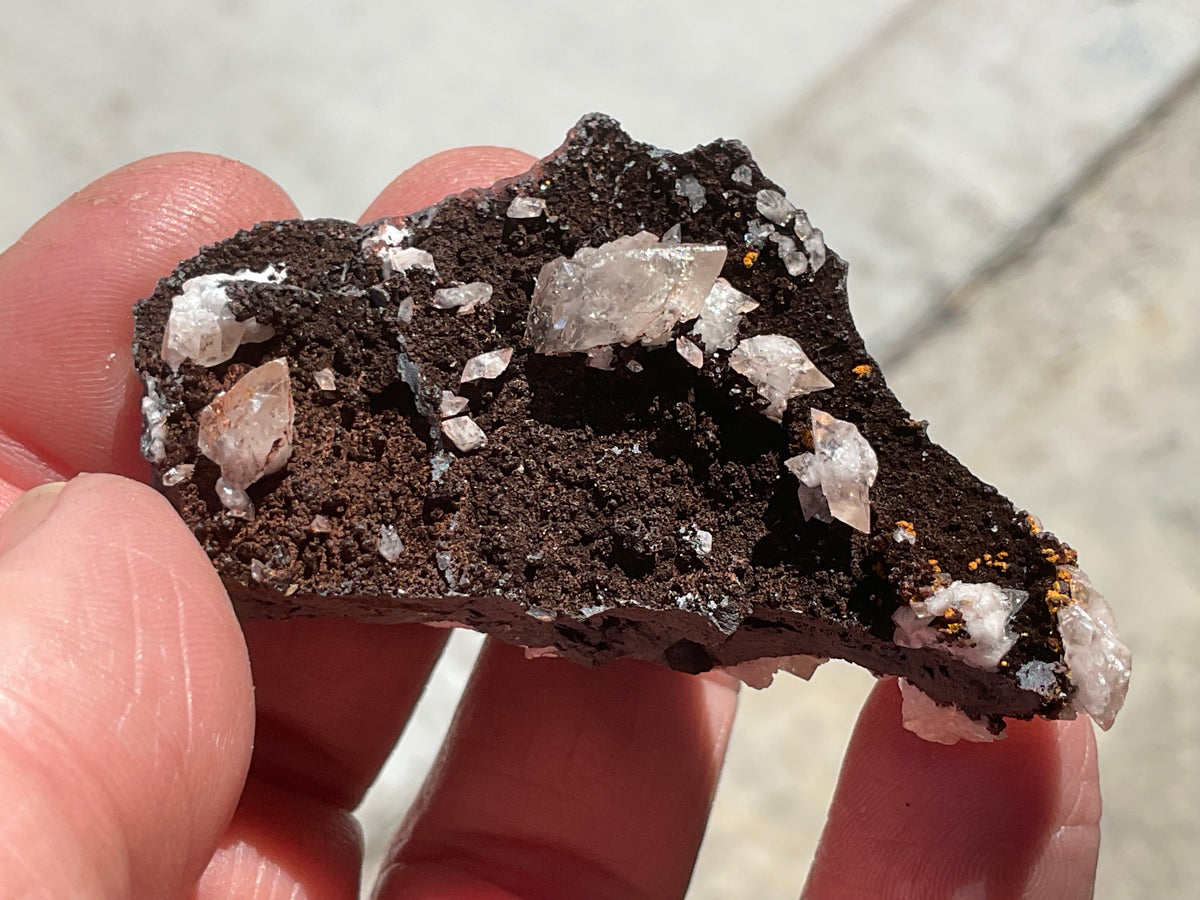 46g Diamond Calcite on Black Siderite with Red Hematite Specimen 2A