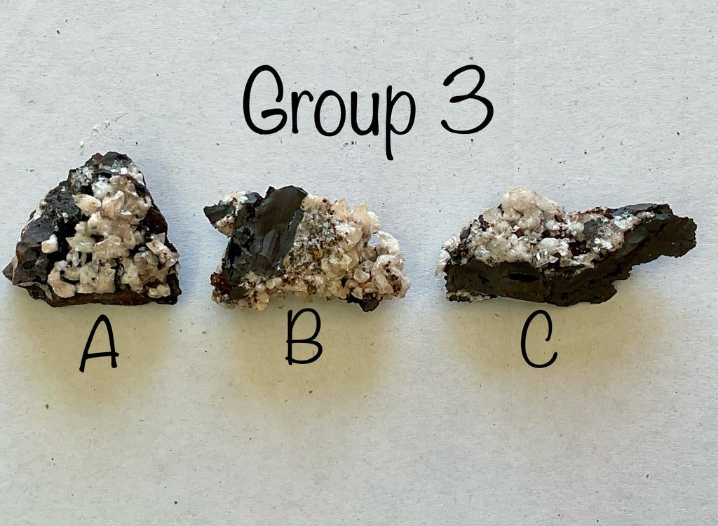 60g Diamond Calcite on Black Siderite with Red Hematite Specimen 3C