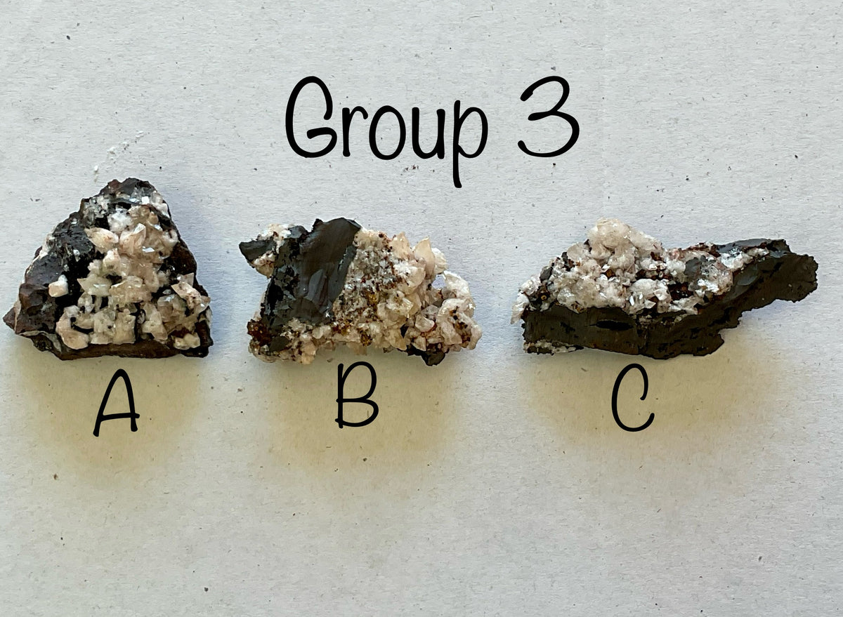 60g Diamond Calcite on Black Siderite with Red Hematite Specimen 3C