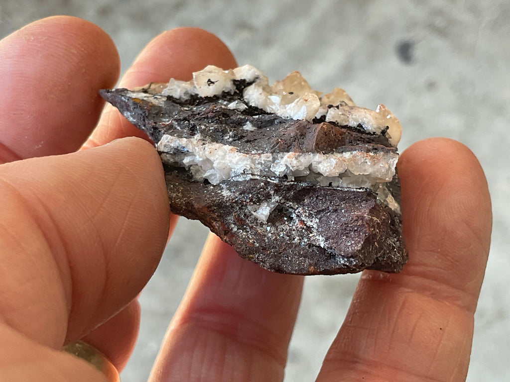 56g Diamond Calcite on Black Siderite with Red Hematite Specimen 3A