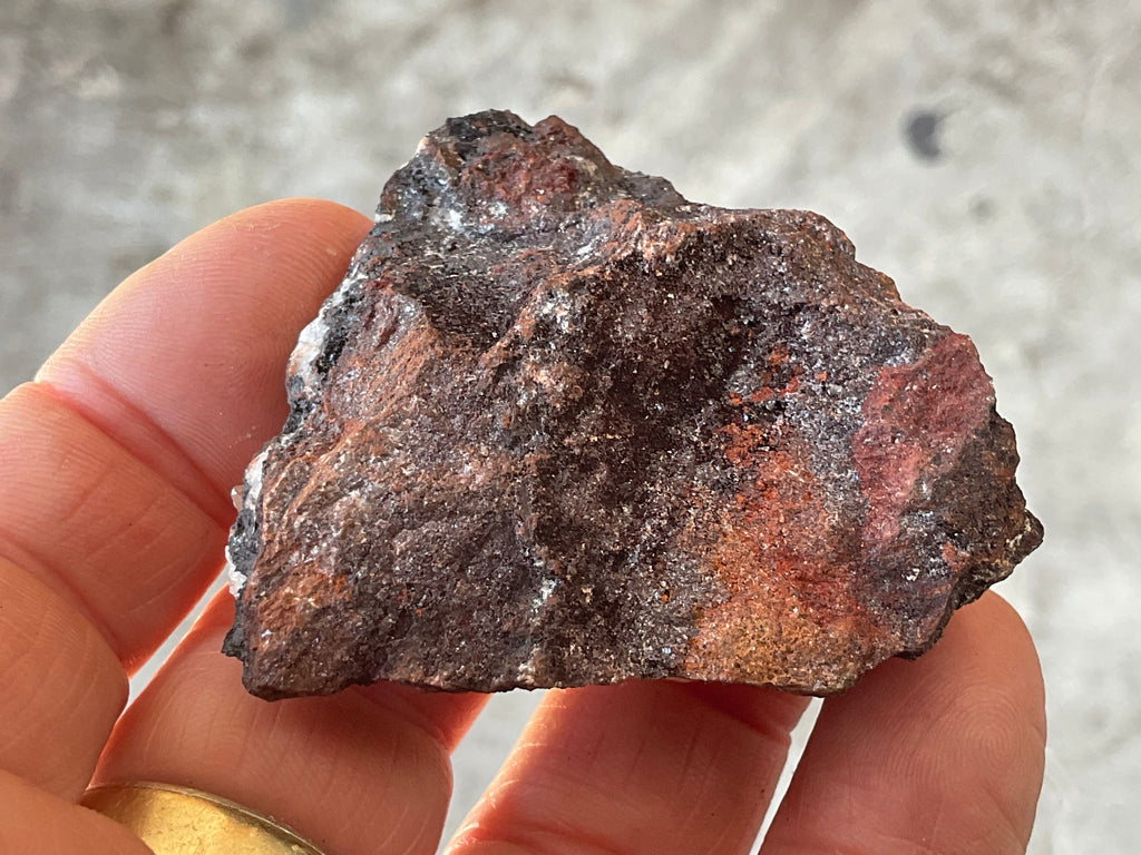 56g Diamond Calcite on Black Siderite with Red Hematite Specimen 3A
