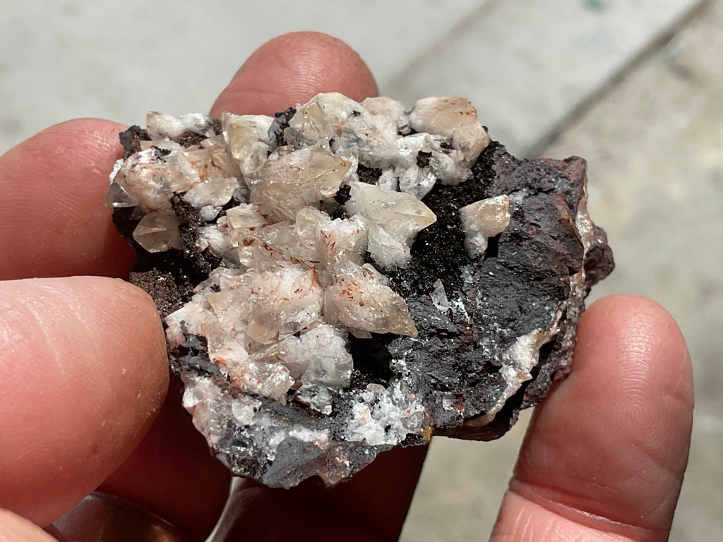 56g Diamond Calcite on Black Siderite with Red Hematite Specimen 3A