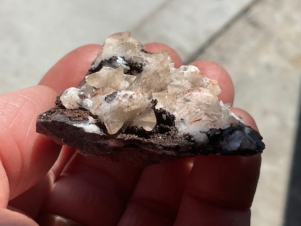 56g Diamond Calcite on Black Siderite with Red Hematite Specimen 3A