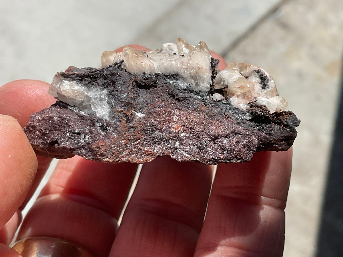 56g Diamond Calcite on Black Siderite with Red Hematite Specimen 3A