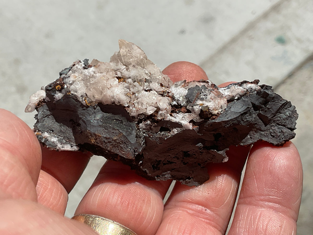 60g Diamond Calcite on Black Siderite with Red Hematite Specimen 3C