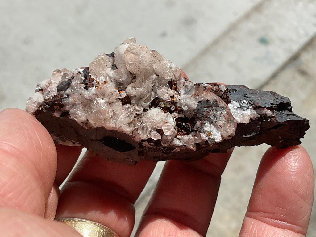 60g Diamond Calcite on Black Siderite with Red Hematite Specimen 3C