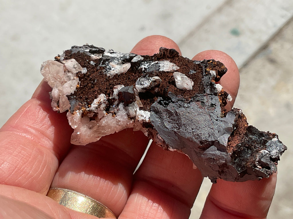 60g Diamond Calcite on Black Siderite with Red Hematite Specimen 3C