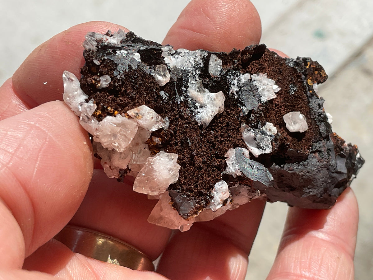 60g Diamond Calcite on Black Siderite with Red Hematite Specimen 3C
