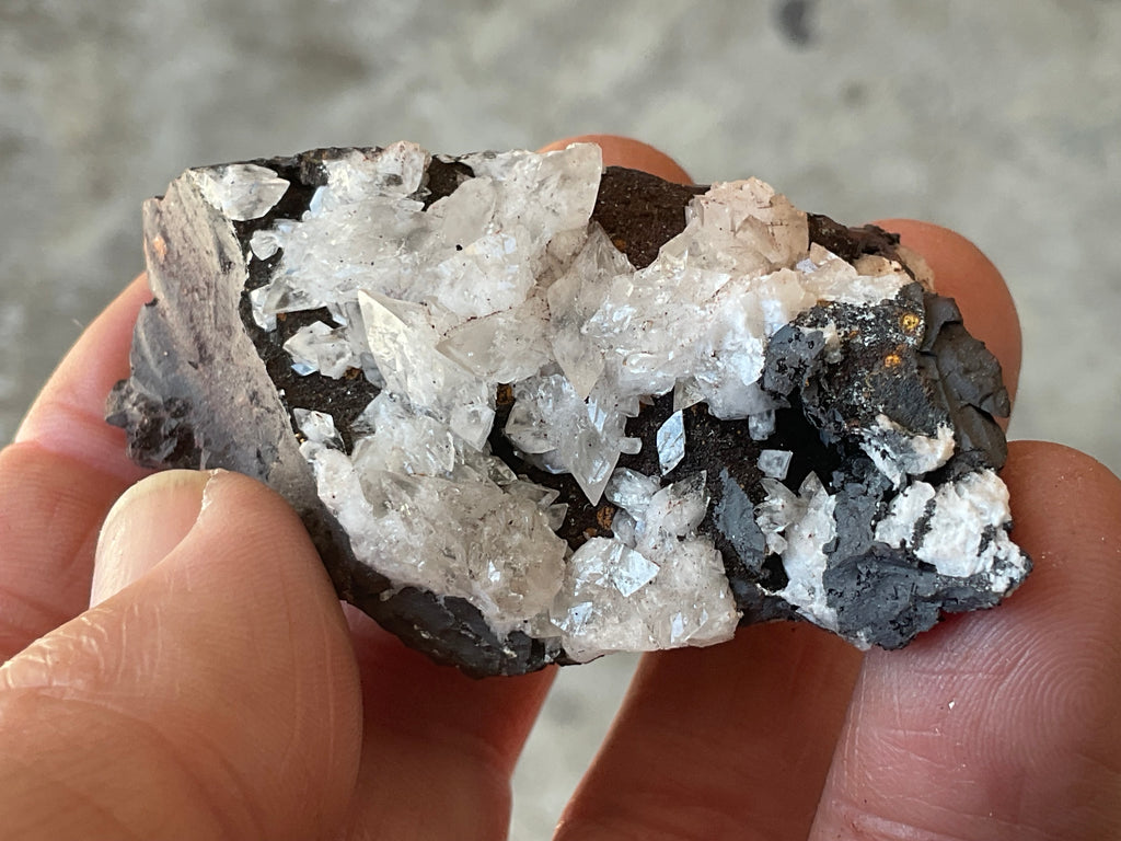 64g Diamond Calcite on Black Siderite with Red Hematite Specimen 4B