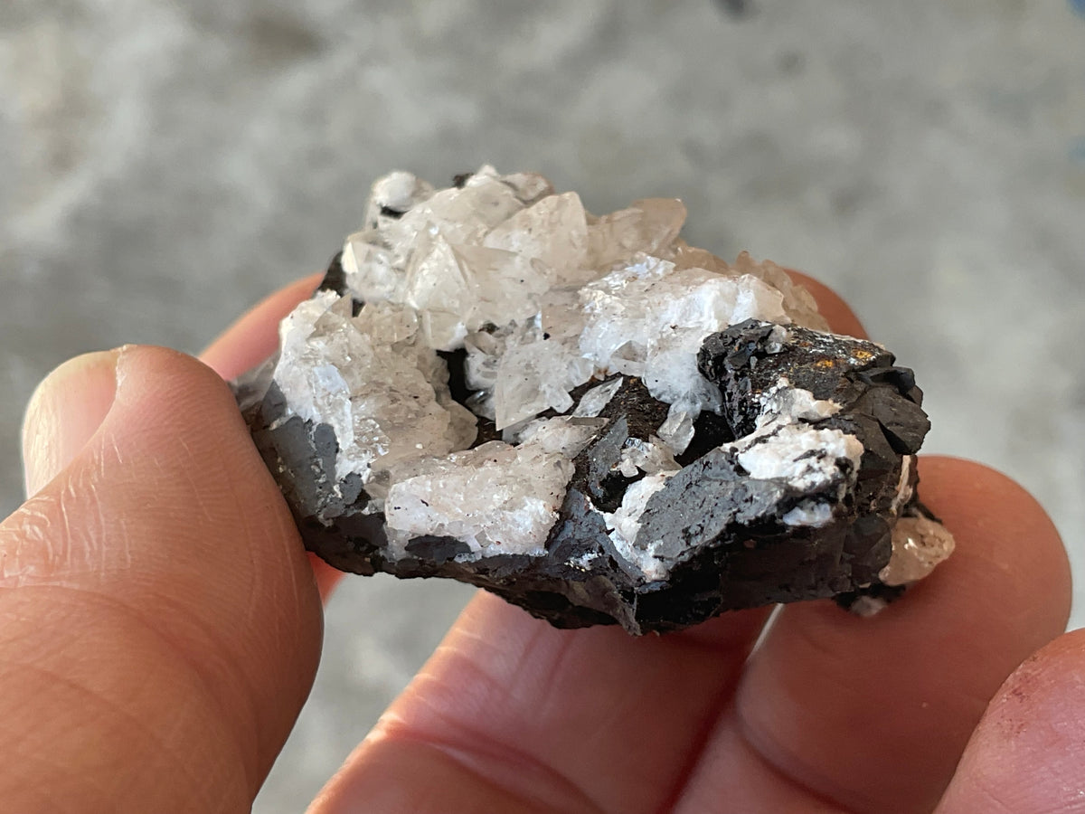 64g Diamond Calcite on Black Siderite with Red Hematite Specimen 4B