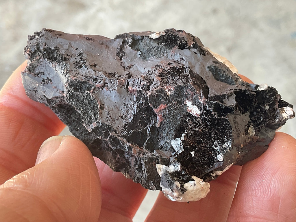 64g Diamond Calcite on Black Siderite with Red Hematite Specimen 4B