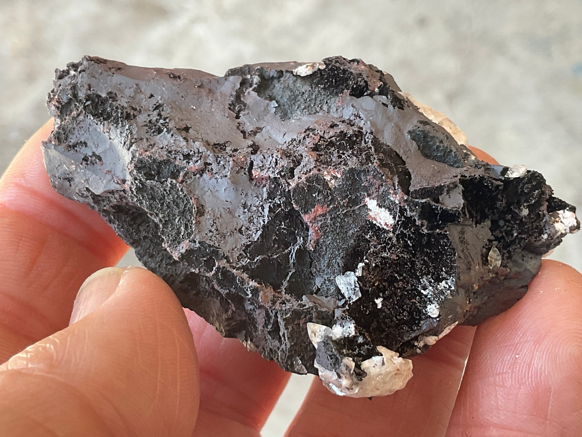 64g Diamond Calcite on Black Siderite with Red Hematite Specimen 4B