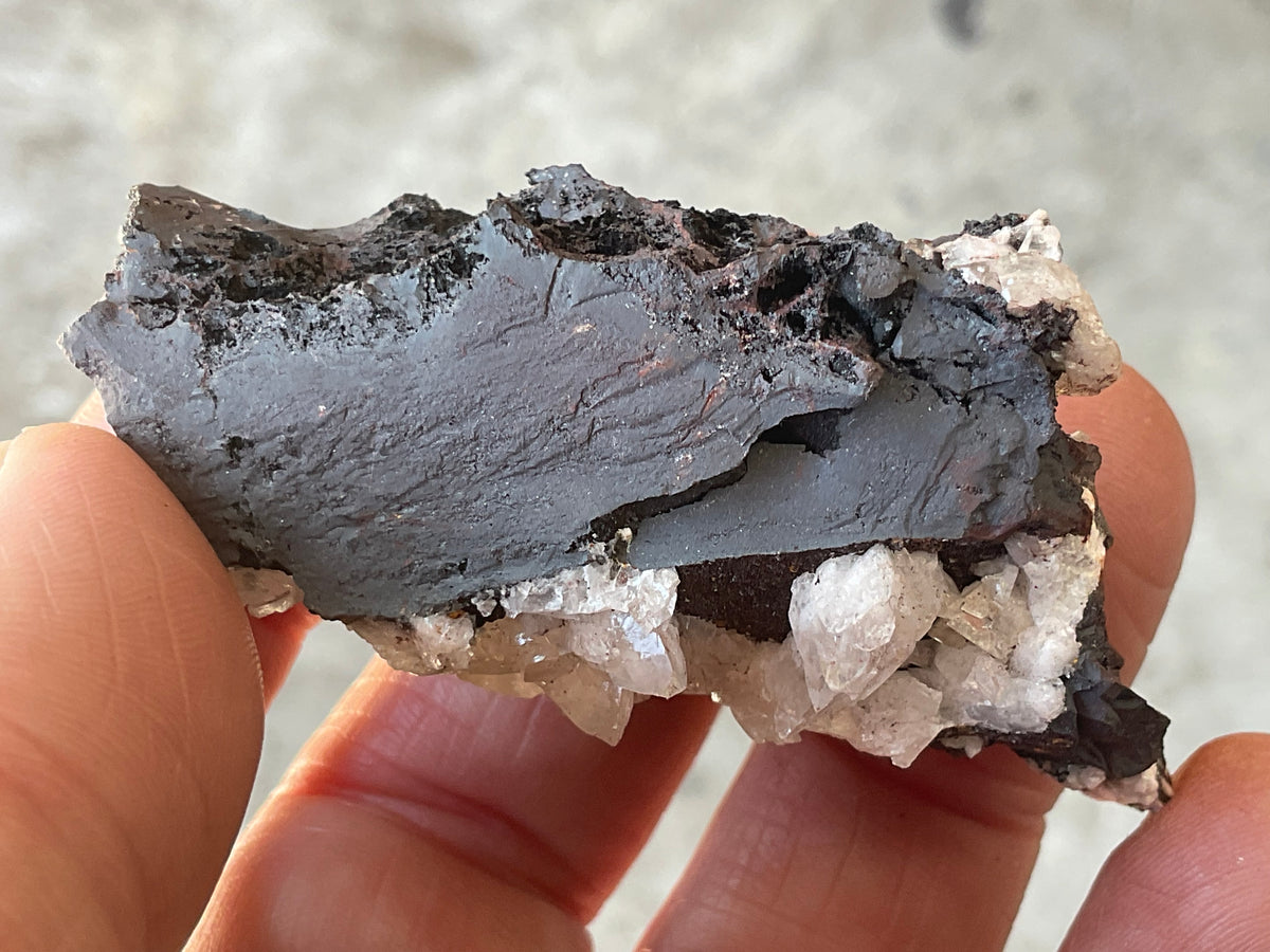 64g Diamond Calcite on Black Siderite with Red Hematite Specimen 4B