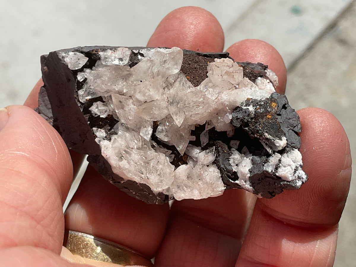 64g Diamond Calcite on Black Siderite with Red Hematite Specimen 4B