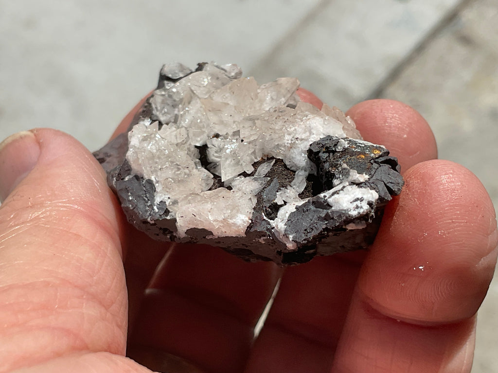 64g Diamond Calcite on Black Siderite with Red Hematite Specimen 4B