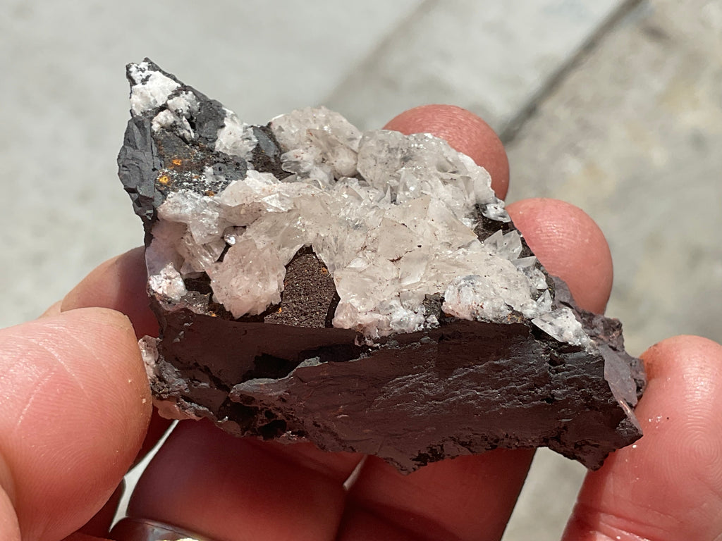 64g Diamond Calcite on Black Siderite with Red Hematite Specimen 4B