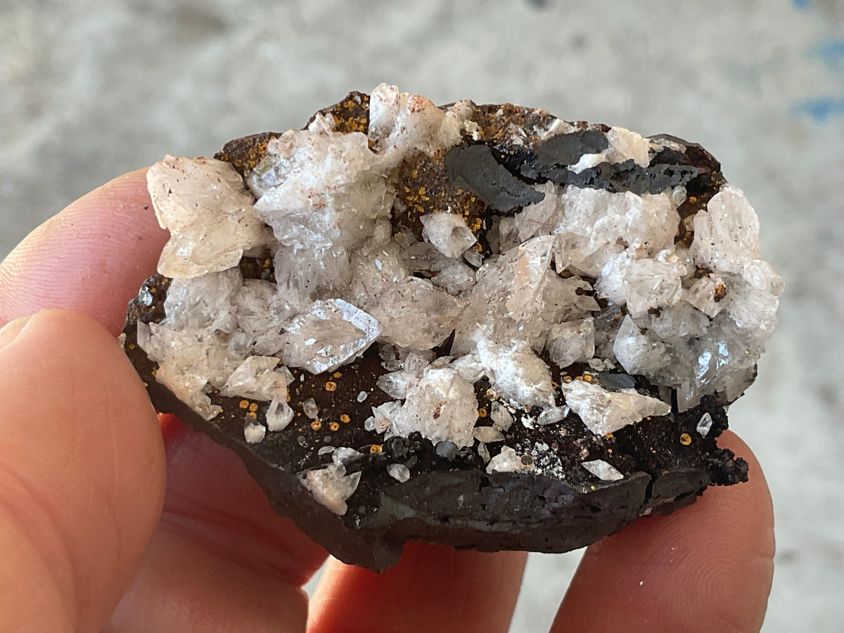 64g Diamond Calcite on Black Siderite with Red Hematite Specimen 4C