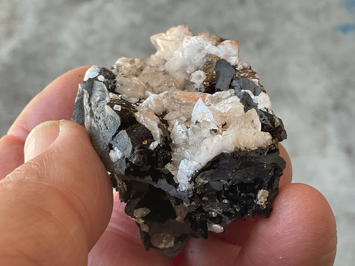 64g Diamond Calcite on Black Siderite with Red Hematite Specimen 4C