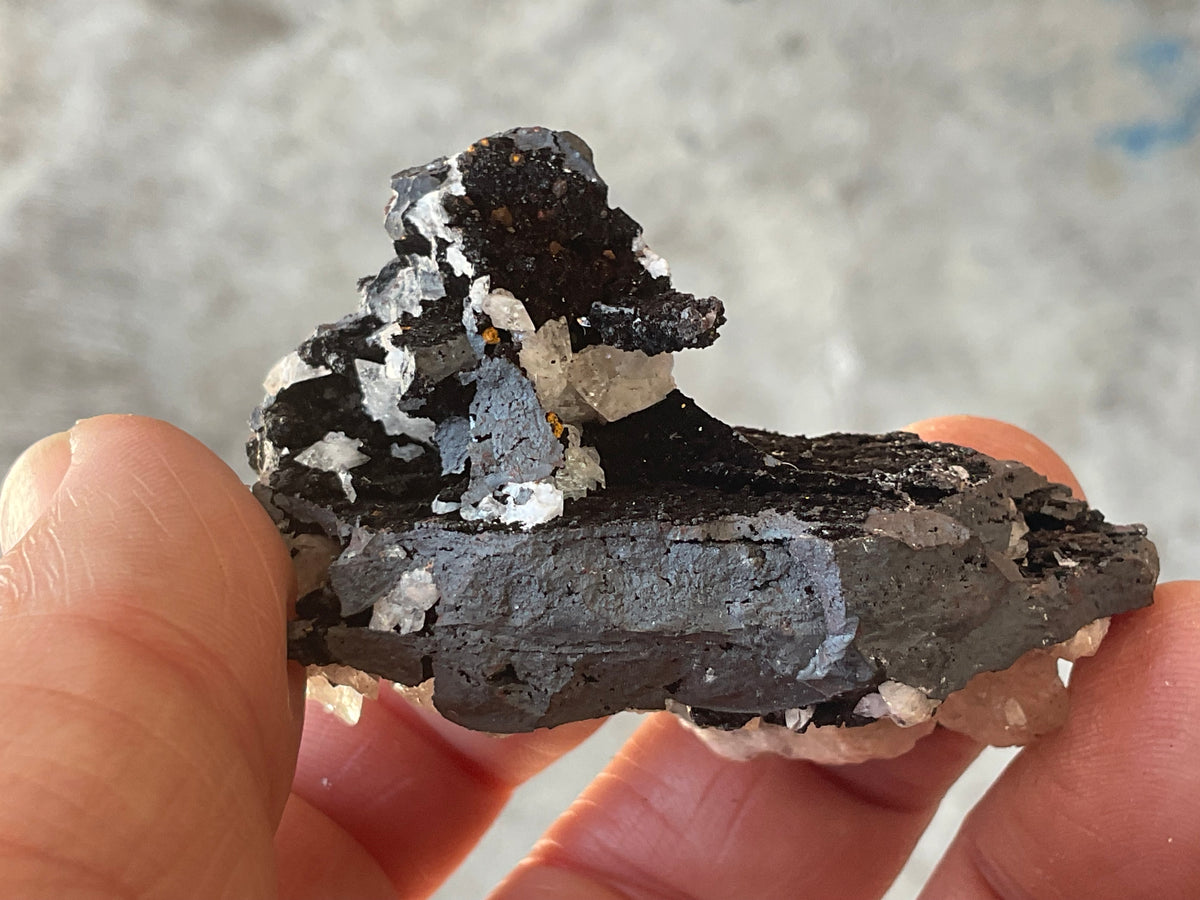 64g Diamond Calcite on Black Siderite with Red Hematite Specimen 4C