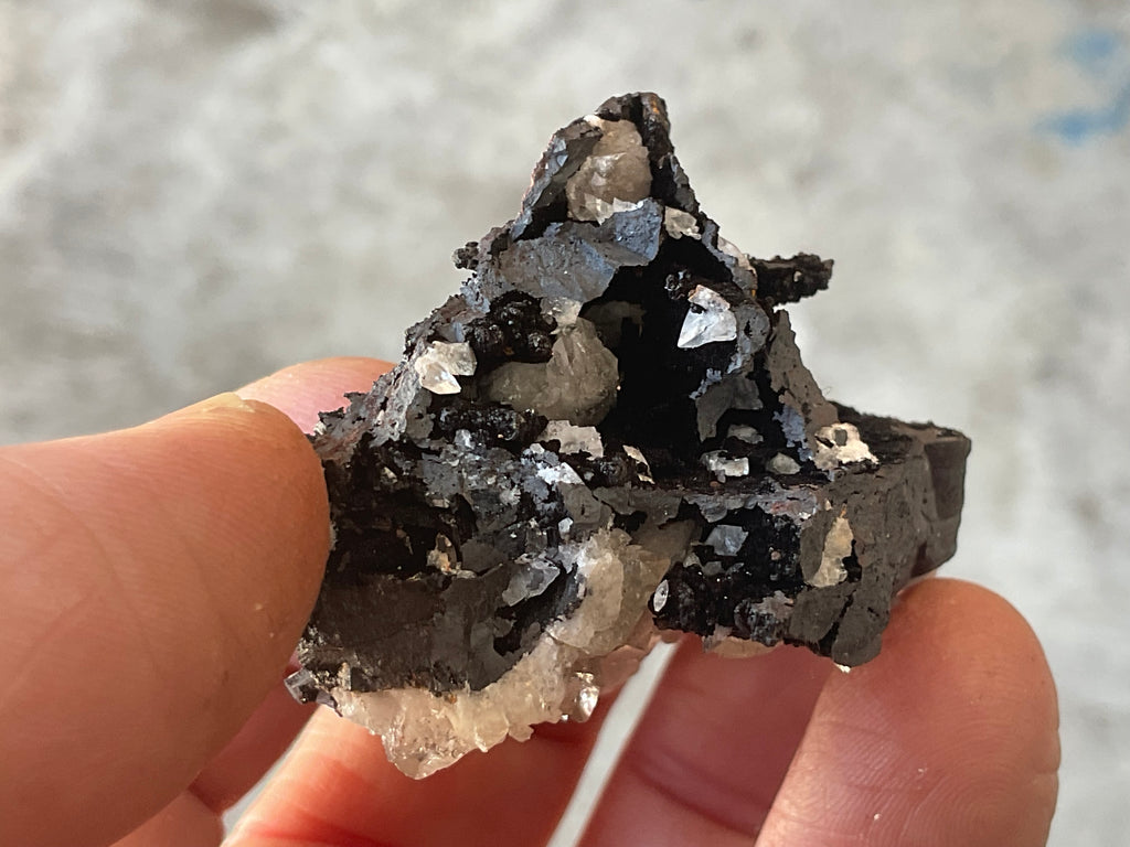 64g Diamond Calcite on Black Siderite with Red Hematite Specimen 4C