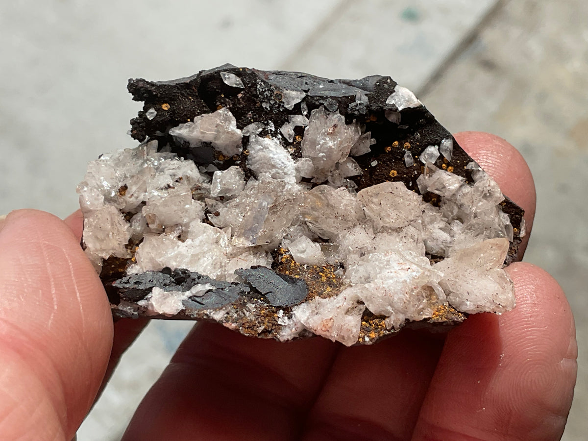 64g Diamond Calcite on Black Siderite with Red Hematite Specimen 4C