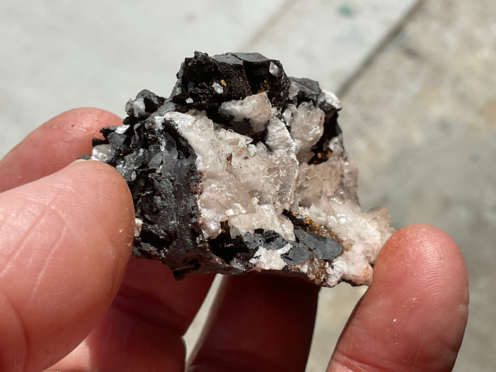 64g Diamond Calcite on Black Siderite with Red Hematite Specimen 4C