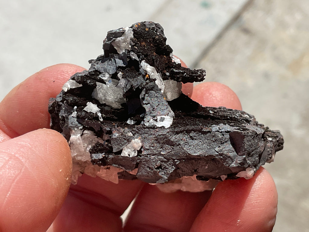 64g Diamond Calcite on Black Siderite with Red Hematite Specimen 4C