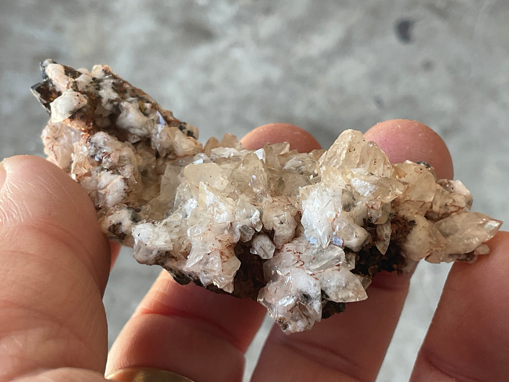 68g Diamond Calcite on Black Siderite with Red Hematite Specimen 5A