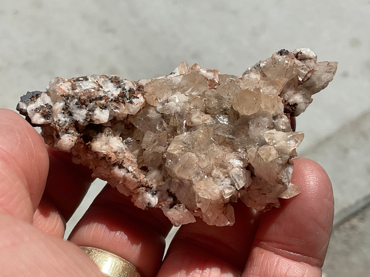 68g Diamond Calcite on Black Siderite with Red Hematite Specimen 5A