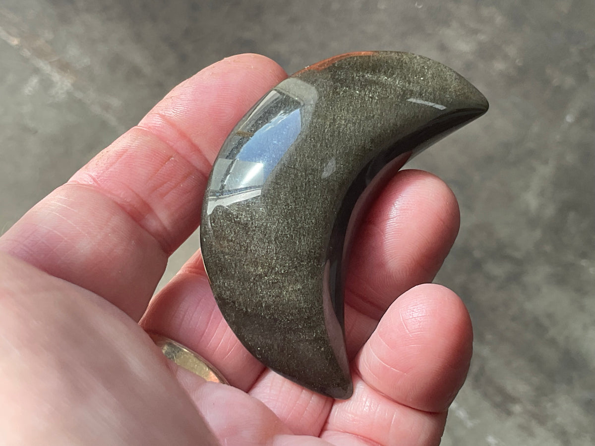 43g Gold Sheen Obsidian Crescent Moon 2B