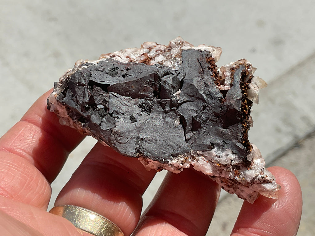 68g Diamond Calcite on Black Siderite with Red Hematite Specimen 5A