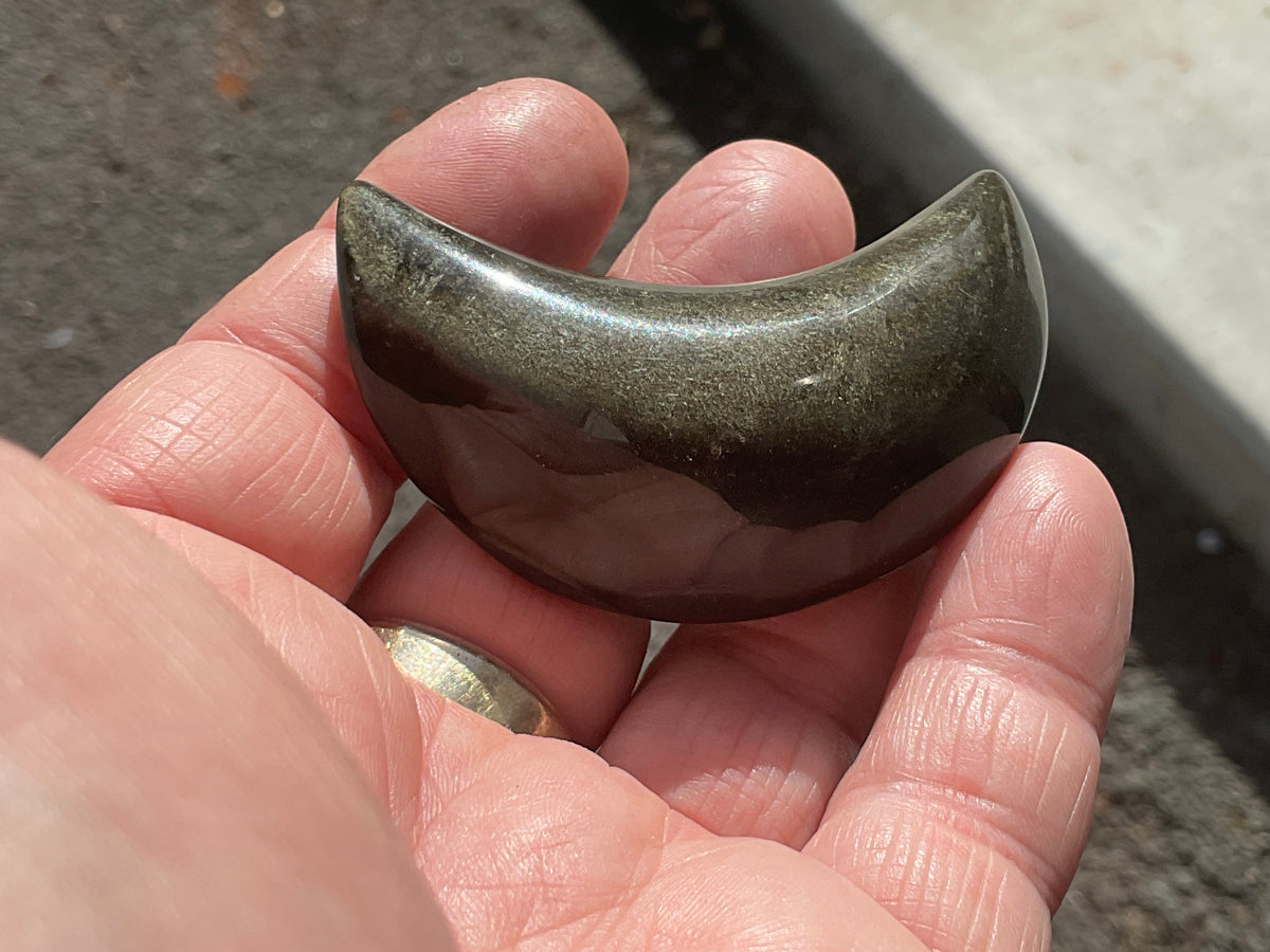 43g Gold Sheen Obsidian Crescent Moon 2B