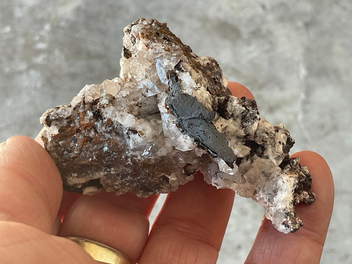 68g Diamond Calcite on Black Siderite with Red Hematite Specimen 5B