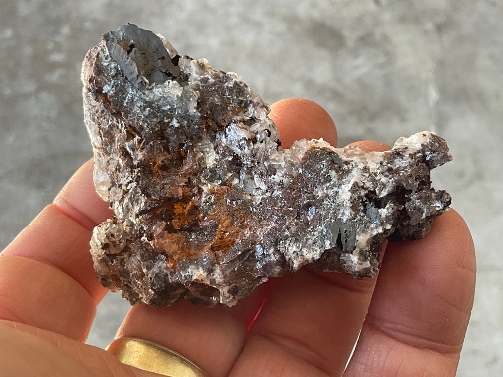 68g Diamond Calcite on Black Siderite with Red Hematite Specimen 5B