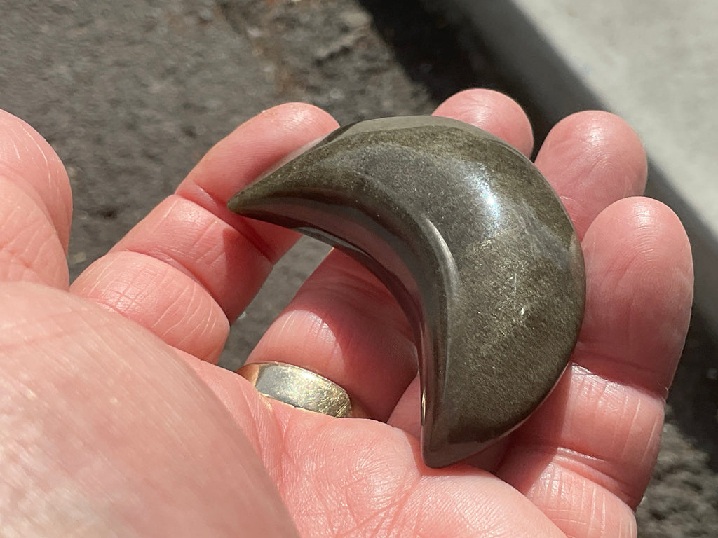 43g Gold Sheen Obsidian Crescent Moon 2B