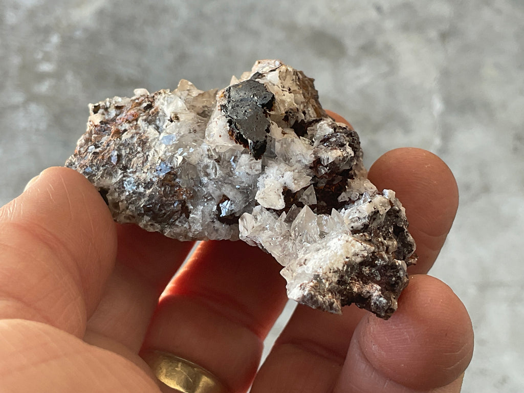 68g Diamond Calcite on Black Siderite with Red Hematite Specimen 5B