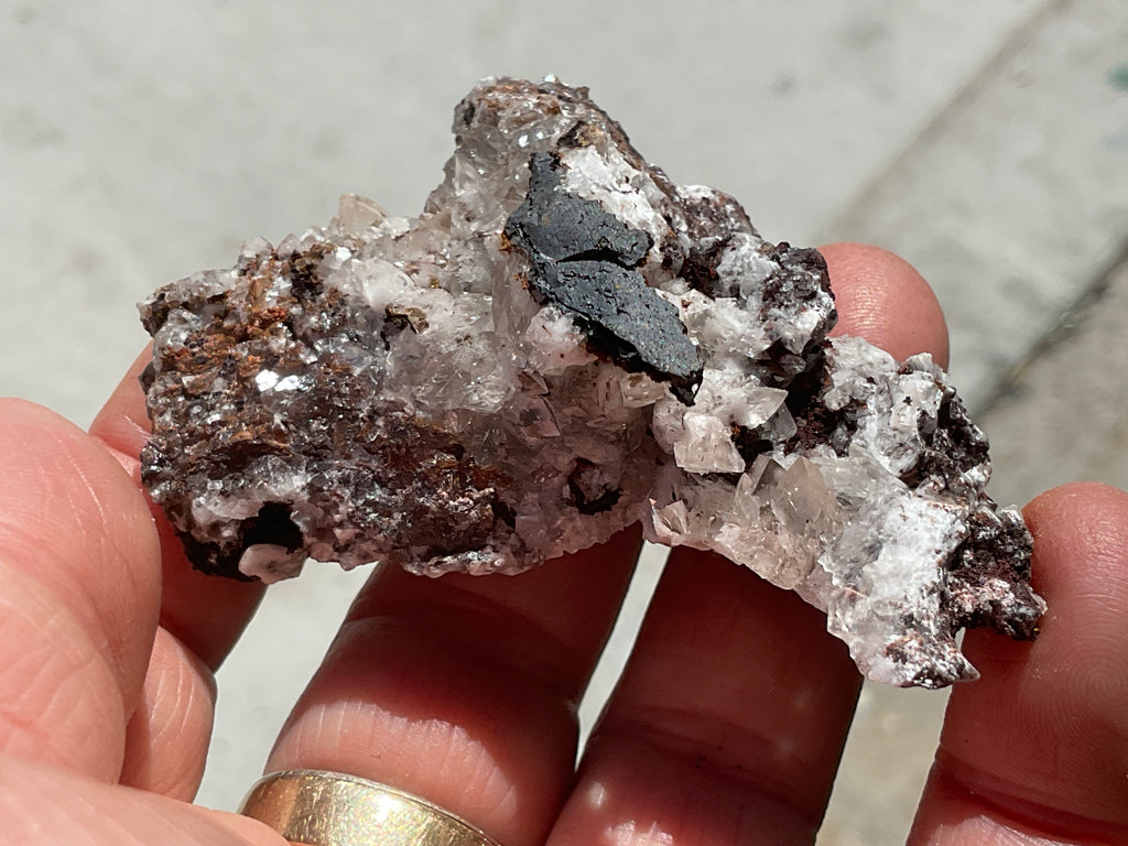 68g Diamond Calcite on Black Siderite with Red Hematite Specimen 5B