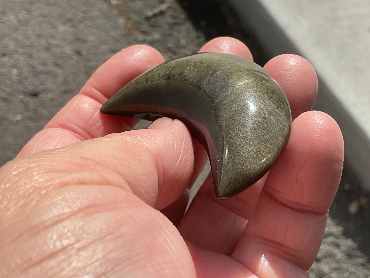43g Gold Sheen Obsidian Crescent Moon 2B